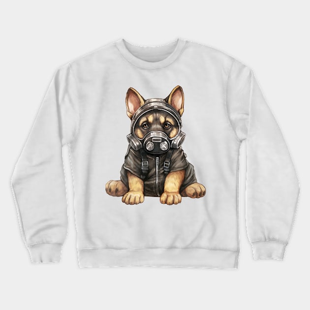 German Shepherd Dog Wearing Gas Mask Crewneck Sweatshirt by Chromatic Fusion Studio